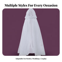 Multi-Layered Tulle Cape with Train Floor-Length See-Through Mesh Poncho Flowy Hooded Cloak Lightweight for Bridesmaids, Fantasy Enthusiasts, Halloween, Themed Parties, Cosplay Events, Weddings