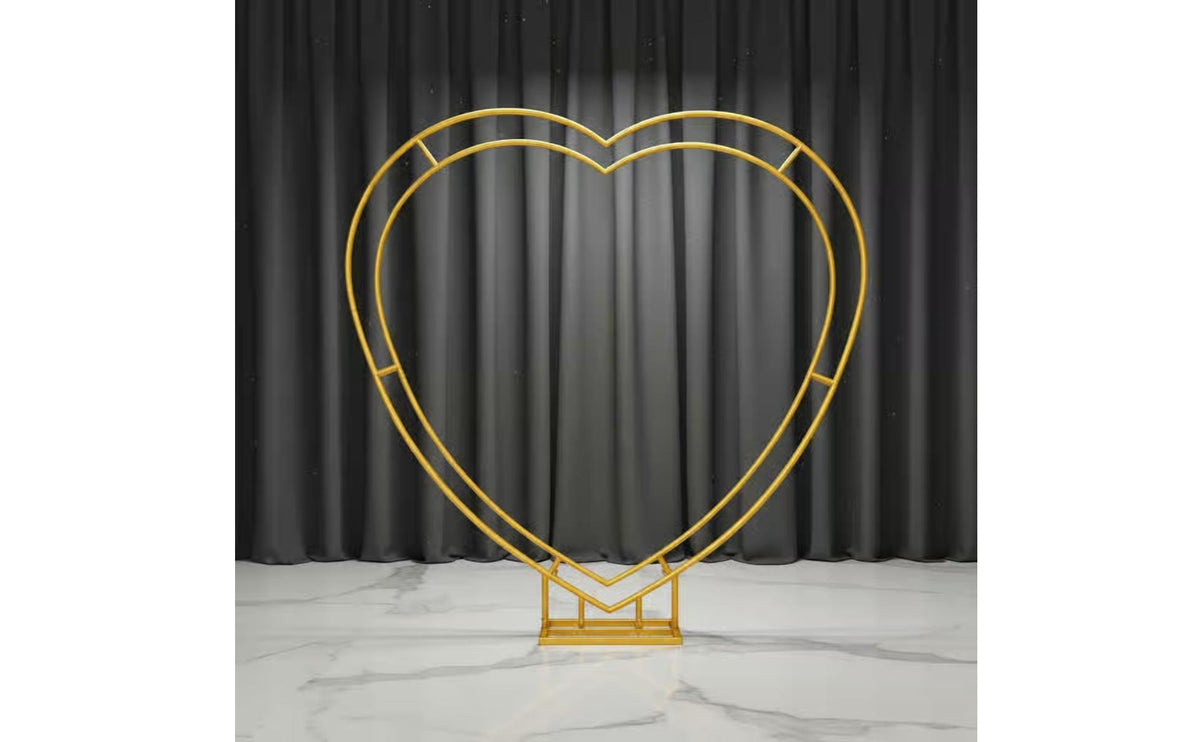 Heart Shaped Wedding Arch Double-Layer Heart Silhouette Metal Structure Arch Gilded Celebration Decor for Weddings, Events