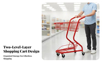 Large Capacity Double Decker Shopping Cart Long-Lasting Double Basket Push Cart Sturdy Construction Wheeled Carrier Comfortable Handle for Content Creators, Shop Owners, Supermarket, Game Center, Photoshoot, Farmers Markets