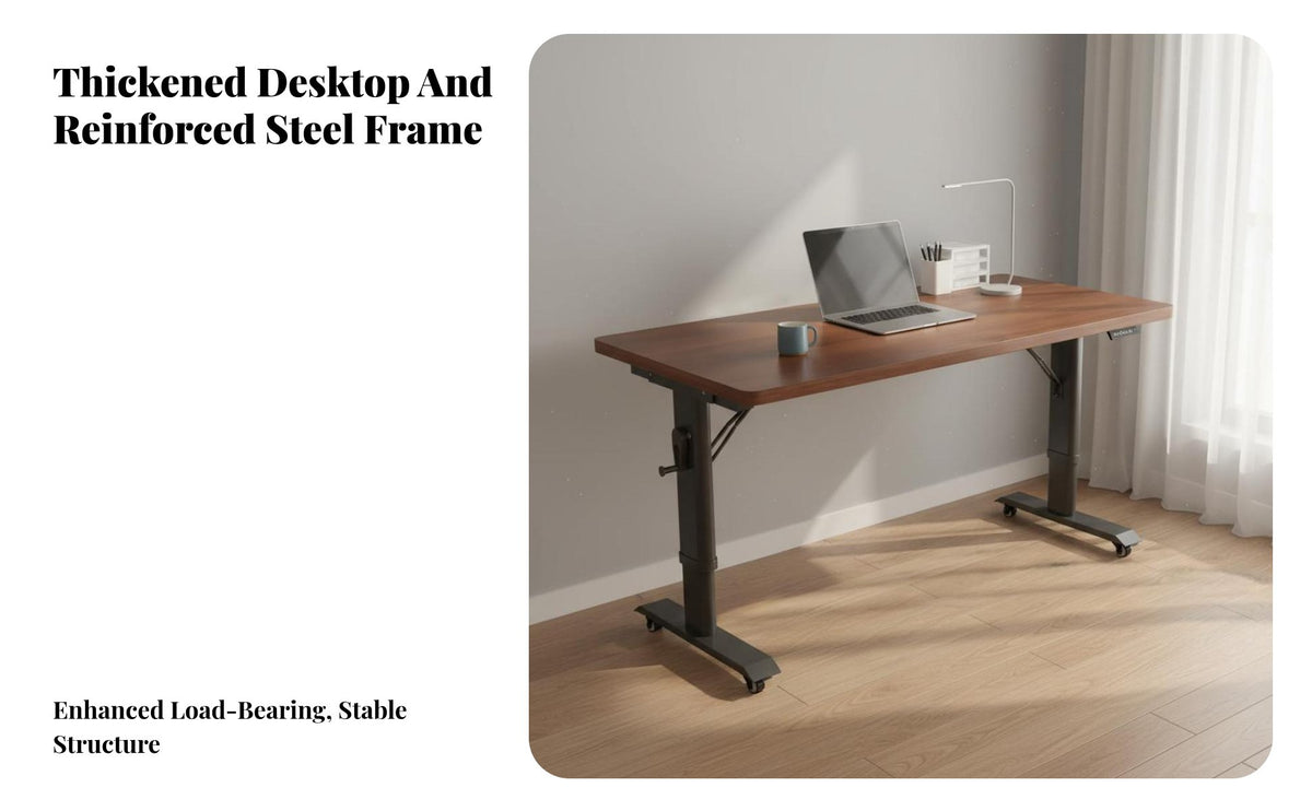 Height Adjustable Desk Energy Manual Sit-Stand Desk Ergonomic Design Rolling Computer Table for Students, Remote Workers, Study Room, Bedroom