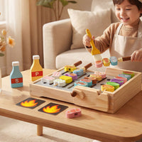 Wooden Barbecue Playset Interactive Parent-Child Play Toy Barbecue Grill Realistic Design Wooden Grill Toy for Kindergarten