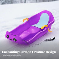 Thickened Design Two-Person Snow Sled Multi-Surface Use 2 Person Snow Slider Low-Temperature Resistant Plastic Toboggan with Brakes Slick Bottom for Adults, Families, Grassy Slopes, Snowy Hills, Outdoor, Backyard Fun