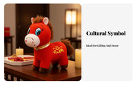 Chinese New Year Horse Stuffed Good Luck Charm Astrological Horse Symbol Doll Meaningful Cultural Home Decor Decoration for Family, Office