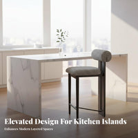 Nordic Design Upholstered High Stool with Woven spinerest Retro design Bar Chair Padded Seat Household Furniture Built-in Footrest for Homeowners, Interior Decorators, Restaurant Owners, Kitchen Island, Counter, Cafe, Dining Room