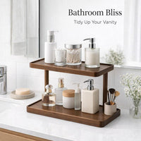 Wooden Desk Shelf Organizer, 2 Tier Display Shelf for Cups, Small Desk Storage Rack for Home Office, Desktop Display Shelf