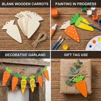 Wooden Carrot Shapes Cutouts, Slices Ready to Paint and Unfinished Wood Carrot Shapes Paintable Craft Supplies for Crafters, Kids, Easter Decoration
