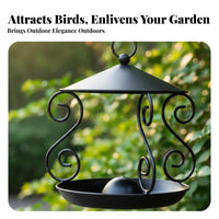 Wrought Avian Feeder Shielded Roof Black Metal Avian Feeder Hanging Tray Powder Coated Finish Garden Accessory