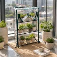 Three-Tier Greenhouse Shelf Clear PVC Plant Greenhouse Shelf Wire-Mesh Shelves