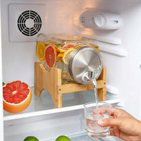 Water Dispenser with Tap and Wood Stand, Rectangular Water Jug, Drink Dispenser for Iced Tea and Cold Brew, Large Capacity Cold Beverage Carafe