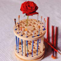 Two-Tier Rotating Brush Holder Natural Wood Finish Wooden Brush Holder Compact Desk Organizer Upright