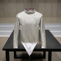 Light Gray Metallic Fencing Jacket High Collar Long-Sleeve Fencing Jacket Fitted Woven Texture for Fencers