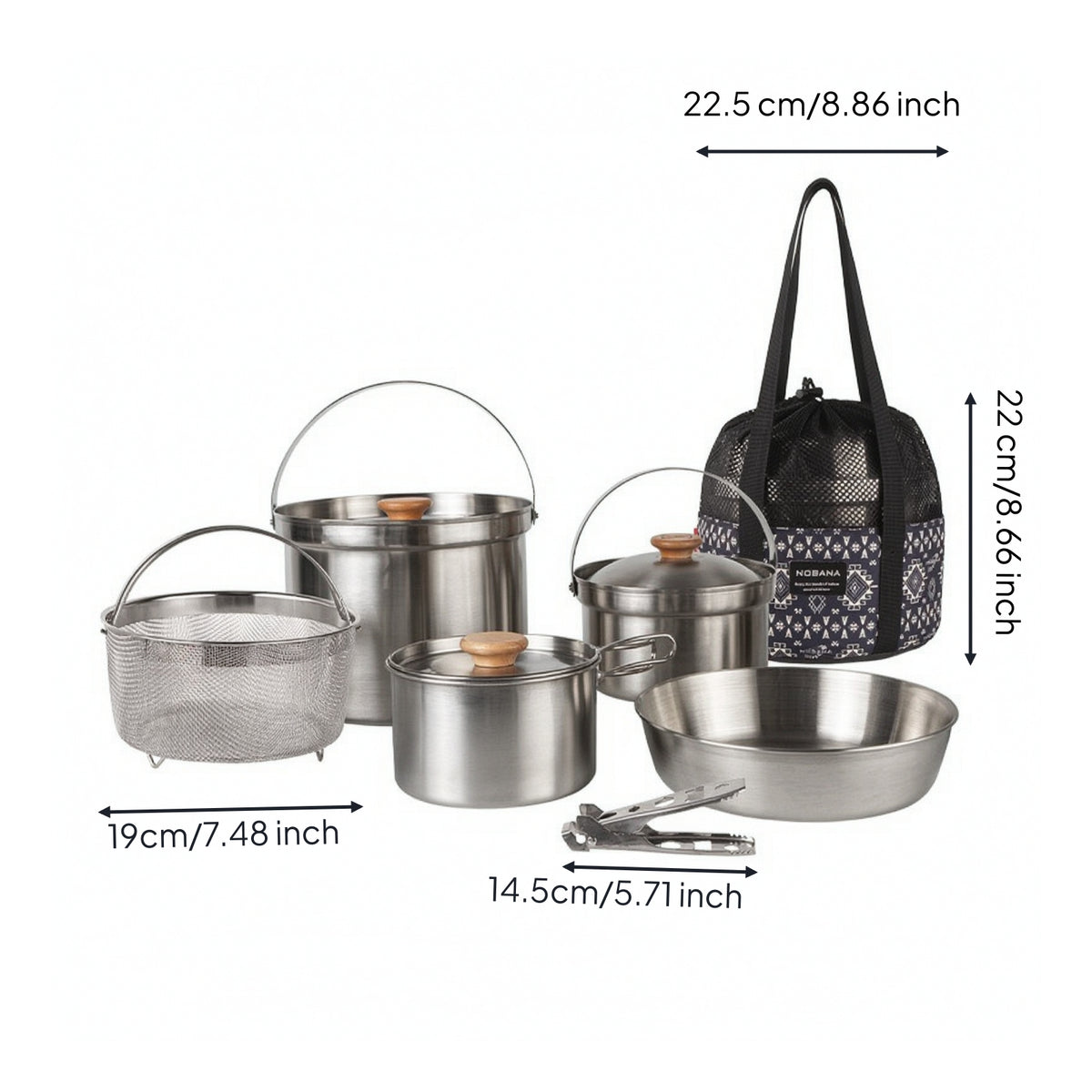 Portable Camping Cookware with Mesh Carry Bag Sturdy Backpacking Cookware Compact Camping Cooking Set Easy to Clean for Families