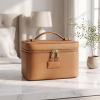 Zip-Around Structured Makeup Case Compact Makeup Bag with Handle Wipe-Clean Organizer Stylish for Dressing Table