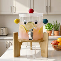 2300ml Glass Cold Drink Dispenser with Wooden Stand, Hammered Texture Glass Water Pitcher, High Temperature Resistant Cold Water Pitcher for Home