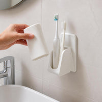Wall-Mounted Toothbrush Holder with Drain and Cups, No-Drill Bathroom Organizer