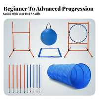 Blue and Orange Dog Agility Training Kit Cylindrical Frame Dog Agility Kit Lightweight Pet Sports Collapsible