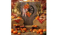 Wagon Wheel Wreath Artificial Flowers Fall Pumpkin Wreath Waterless Design Door Hanging