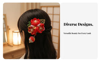 Textile Flower Hairpin with Tassel Bead Em Chime Ished Traditional Chinese Attire Hair Accessory Textile Flower Tassel Fastener