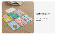 12 Pieces Easter Wishes Card Set Bunny and Egg Patterns Easter Notelet Pack Includes Envelopes Greeting Cards for Family, Families Event, Home