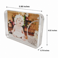 Acrylic Photo Frame 6x4, Freestanding Photo Frame, Double Sided Frameless Design, Rounded Corners, Modern Desk