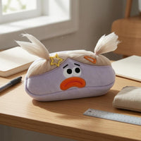 Faux Fabric Soft Pencil Case Embroidered Cartoon Pencil Case Oval Zipper Pen Bag Soft