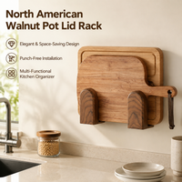 Walnut Pot Lid Rack With Drain Tray, Pan Lid Holder No Drill Lid Holder, Cupboard Lid Storage For Pots & Pans