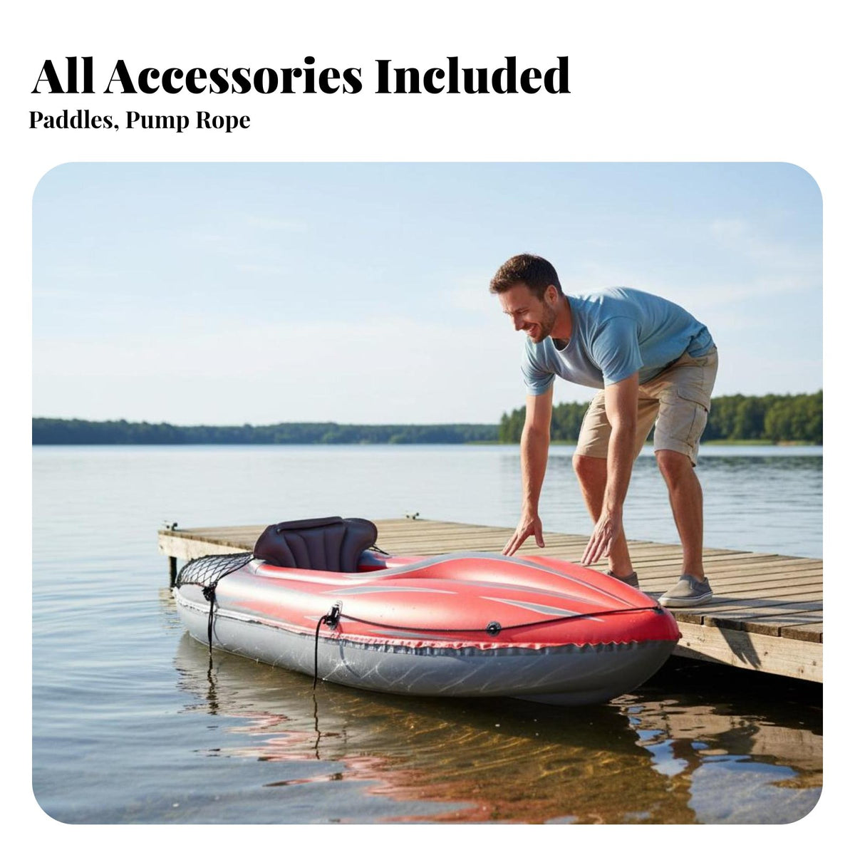 Wear-Resistant 2-Person Fishing Kayak Heavy-Duty Single Person Watercraft Stable Design Inflatable Boat High Capacity for Outdoor Enthusiasts, Families, Lakes, Rivers, River, Camping