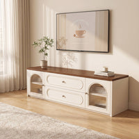 TV Cabinet with Glass Doors Floor-Standing TV Stand Wooden Media Console for Living Room