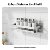 Drilldrillless Installation Floating Storage Holder Easy to Install Single-Tier Wall Holder Anti-Rust Seasoning Rack Rustproof for Home Cooks, Homeowners, Students, Kitchen, Cabinet Door, Bathroom, Balcony