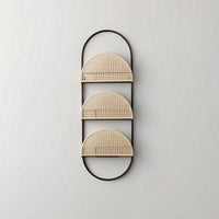 Magazine Rack with Cane Shelves Boho Wall-Mounted Magazine Rack Space-Saving