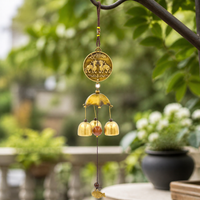 Wind Chime "Pi Xiu" in Chinese Style, Metal, Zinc Alloy, Copper, Wood, Fabric, Gold/Brown