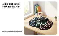 Built-in Speakers Roll-up Electronic Drum Set Headphone Port Roll-up Drum Kit Capture Function Rechargeable Battery for Children, Beginners, Travel