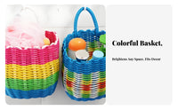 Pastoral Design Plastic Woven Hanging Basket Multifunctional Faux Rattan Storage Basket Multi-Functional for Renters, Kitchen, Closet