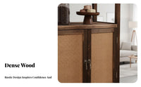Rattan Door Cupboard Sturdy Wood Frame 2-Door Rattan Chest Vintage Design Multifunctional for Renters, Bedroom, Entryway