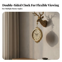 Double Sided Wall Clock Noiseless Mechanism Deer Head Hanging Clock Large Size Home Decoration for Living Room, Hallway