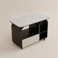 Rolling Side Table Modern Side Table with Drawer compartmentSaving Mobile Storage Cart for Living Room, Bedroom, Small Areas