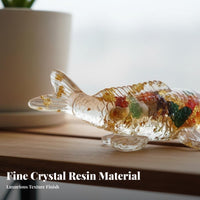 Crystal Koi Fish Ornament Wealth Attracting Crushed Stone Fish Figure Great Gift Idea Resin Aquatic Figurine for Desk, Office, Car Dashboard