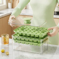 Ice Maker for Summer with Easy Release Tray, Double Layer Food Grade Design for Home Bar, Large Capacity Ice Box with Storage Bin, 2 Pack