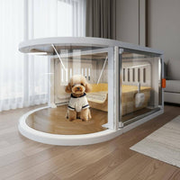 Panoramic Dog Cage Easy to Clean Transparent Pet Crate Wide Door Indoor Dog House with Wheels for Small Dogs, Young Dogs
