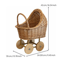 With Wheels Wicker Baby Carriage Basket Rustic Design Baby Stroller Flower Pot DIY Craft Supply Decorative Container for Florists