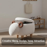 Cute Creature Design Sheep-Shaped Storage Stool Multi-Functional Furry Storage Stool Multifunctional Footrest Soft Upholstery for Adults, Homeowners, Parents, Entryway, Living Room, Bedroom, Nursery