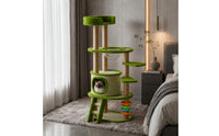 Sisal-Wrapped Multi-Level Feline Tree Carpeted Feline Climbing Structure Clear Scratching Post Structure Rotating Toy