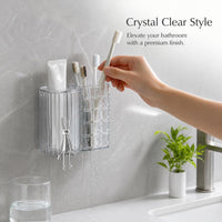 Wall-Mounted Toothbrush Holder with Tumblers, No-Drill Bathroom Organizer