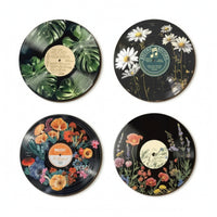 4 Pieces Decorative Round Wooden Sign Classic Printed Wood Plaque Aesthetic Wooden Wall Hanging Vintage for Entryway