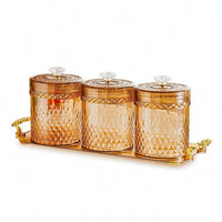 3 Pieces Faceted Canister Set with Tray Stylish Glass Jar with Tray Clear Canisters Fresh for Pantry