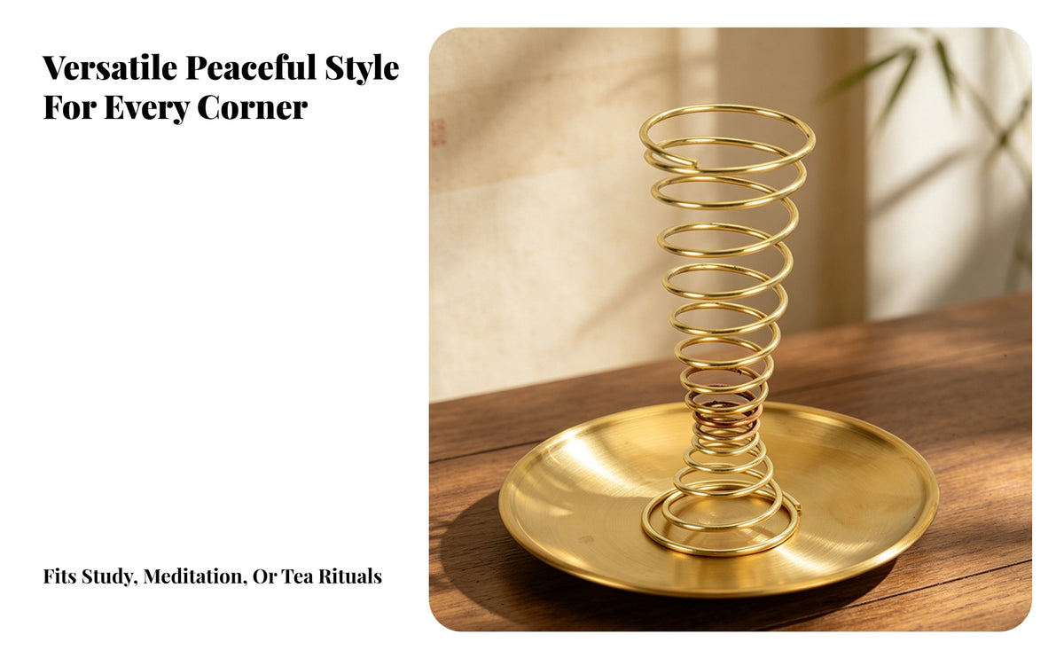 Scented Holder with Ash Catcher Tray | Polished Gold Finish, Rust-Resistant Stainless Steel, scented Holder with Spiral Support, for Home Decor