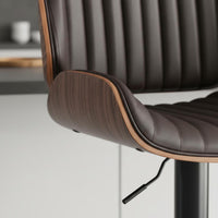 Ergonomic Backrest Upholstered Wood Back Bar Stool Stable Wide Base Adjustable Swivel Bar Stool