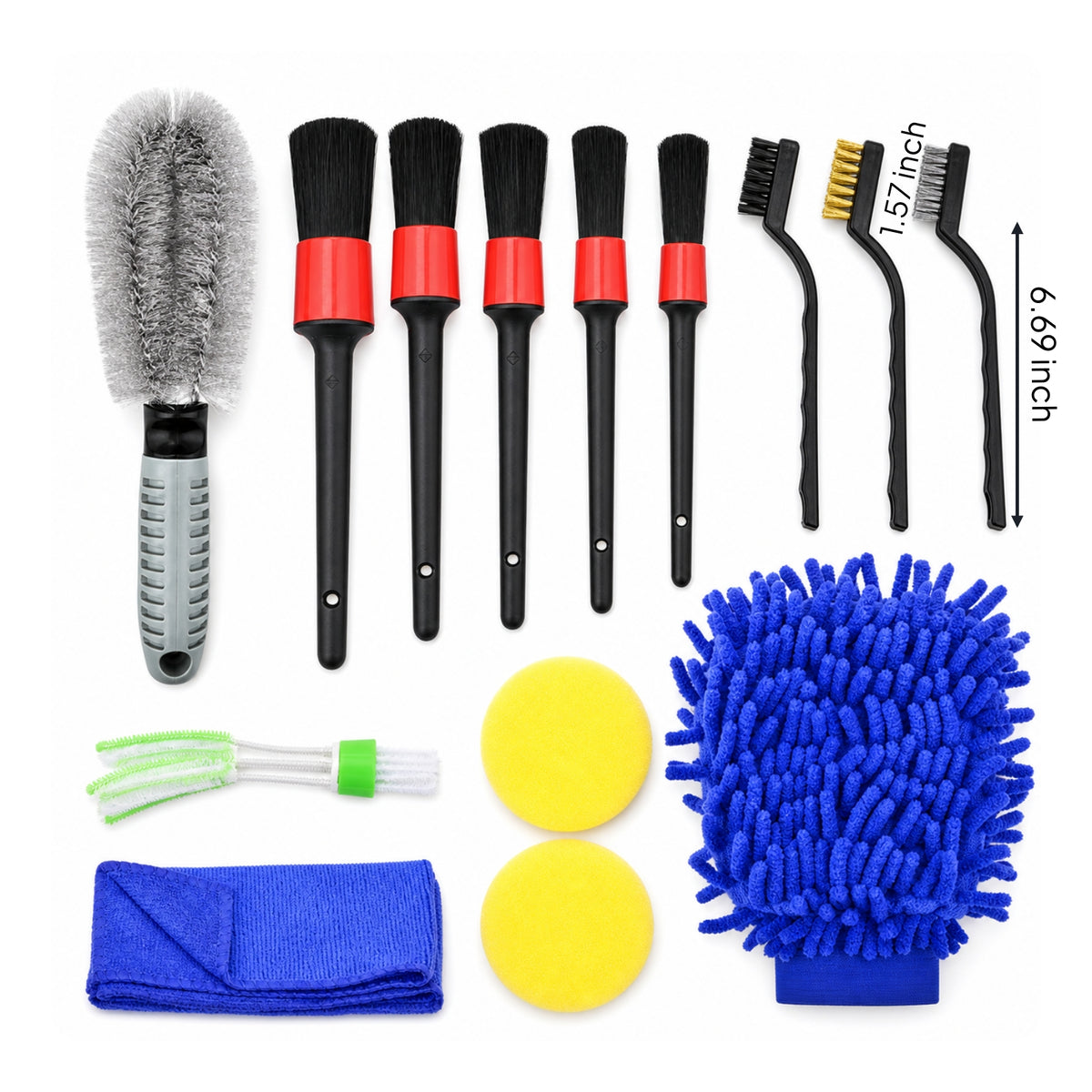 14 Pieces AllAll-in-1 Car Detailing Brush Set Multi-Purpose Auto Detailing Brush Set Versatile Car Wash Kit with Wash Glove and Towel Scratch-Safe for Home Garage