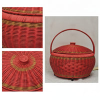 Handwoven Basket with Lid Woven Basket with Handle Compact Organizer Portable for Gift Givers, Brides, Housewarming, Celebrations, Weddings