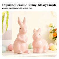 Ceramic Hare Figurine Glossy Finish Easter Bunny Ornament Smooth Texture Ceramic Bunny for Gift Donors, Families, Desktop, Living Room, Mantel